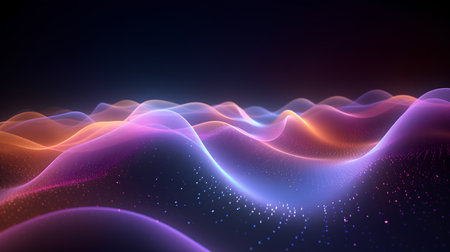 3D vector abstract background with dynamic waves and particles. Futuristic technology style.の素材