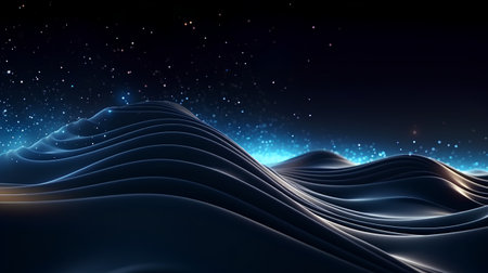 abstract background with blue waves and starry sky, 3d renderの素材