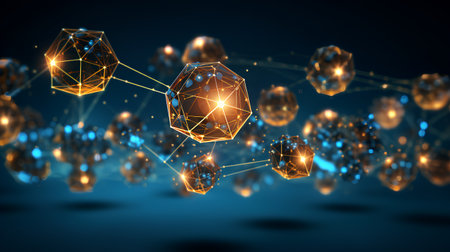 Abstract polygonal space low poly background with connecting dots and linesの素材