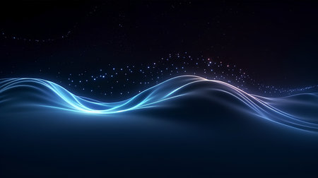abstract blue wave background, futuristic wavy illustration, shiny spaceの素材
