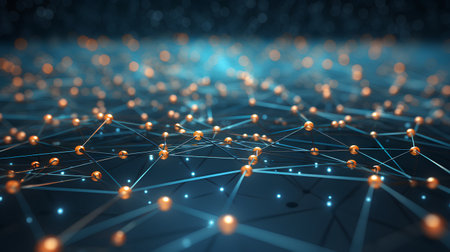 Abstract 3d rendering of network connection structure. Futuristic background with connecting dots and lines.の素材