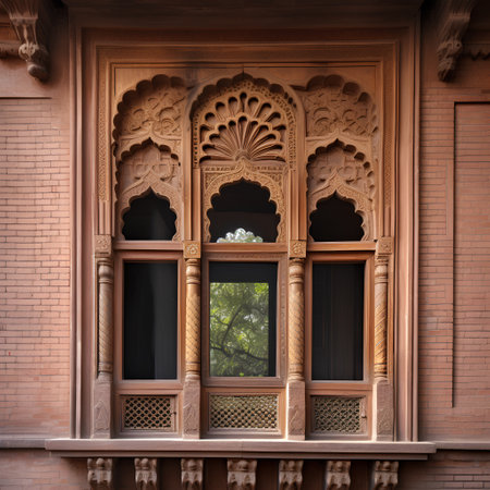 Beautiful wooden window with arabic pattern in Jaipur, Indiaの素材