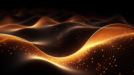 abstract wavy background with glowing particles. 3d render illustrationの素材