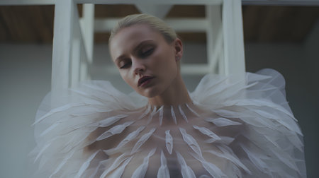 Portrait of a beautiful young woman in a white tulle dressの素材