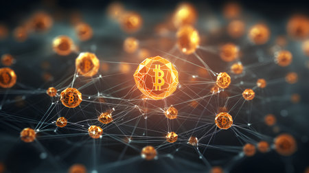 Bitcoin cryptocurrency concept. 3d rendering toned image double exposure.の素材