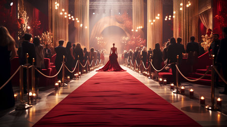 Red carpet in the royal palace with red carpet. 3d renderingの素材