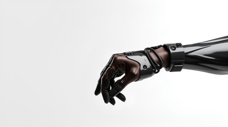 Robot hand isolated on white background. 3D rendering. Futuristic concept.の素材