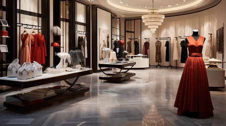 luxury and fashionable european different clothes store interior (3d render)の素材