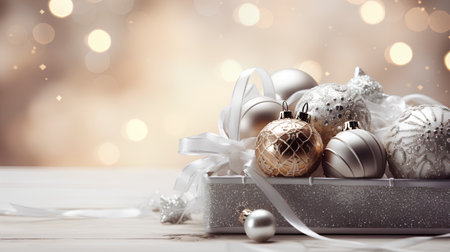 Christmas decoration on bokeh background. Vintage style toned pictureの素材