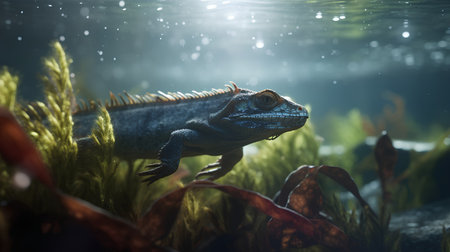 Chameleon in the aquarium. Underwater world. 3d renderingの素材