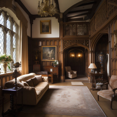 Luxury interior of an old house. 3D render.の素材