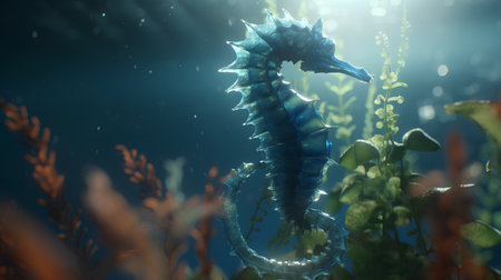 Seahorse in the sea. Underwater world. 3d renderingの素材