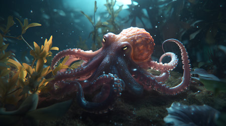 Octopus in the aquarium. 3D rendering. Underwater world.の素材