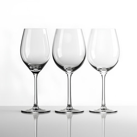 three empty wine glasses on a white background. 3d rendering.の素材