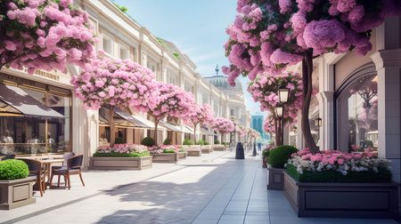Bougainvillea blooming in the street of the cityの素材