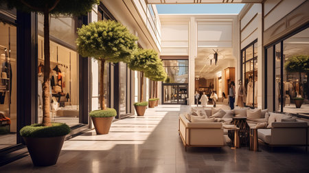 Luxury interior of a shopping mall. 3d rendering.の素材