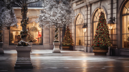 Christmas tree in front of the entrance to the luxury department store.の素材