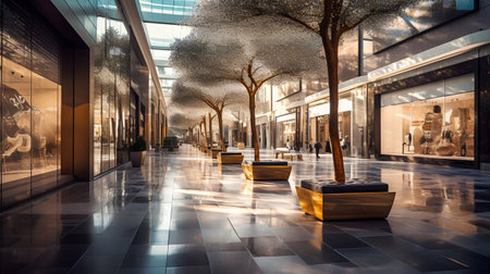 Shopping mall interior with people walking and shopping. 3d renderingの素材