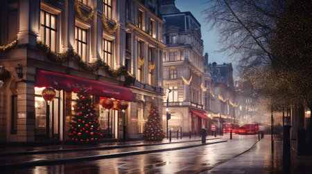 Christmas lights decorating the streets of London.の素材