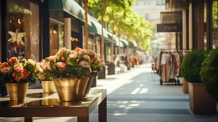 Flowers in vases on the table in the shopping center.の素材