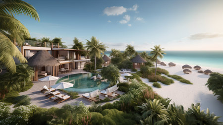 Luxury villa on the beach. 3D rendering.の素材