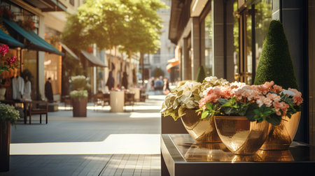 Bouquet of flowers in a glass vase on the streetの素材