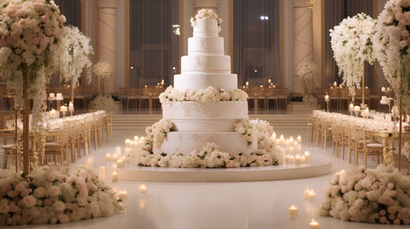 Wedding cake with flowers and candles. 3D rendering.の素材