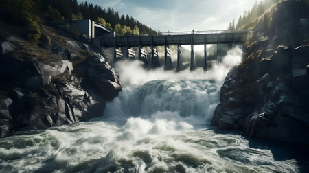 Waterfall in the mountains on a sunny day. 3d renderingの素材