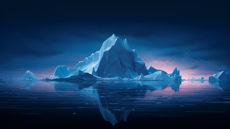 Icebergs in the ocean at sunset. 3d illustration.の素材