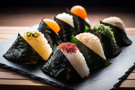 Sushi roll with rice, seaweed and red caviar.の素材
