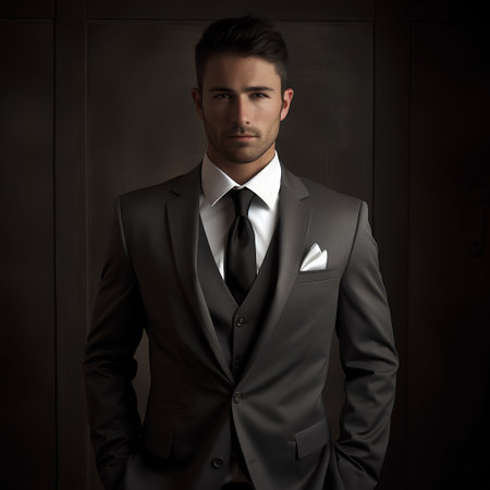Elegant young handsome man in suit. Studio fashion portrait.の素材