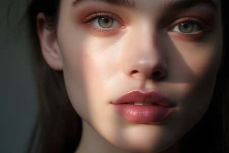 Portrait of a beautiful young woman with perfect skin and blue eyesの素材