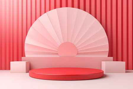 Abstract background with round podium and geometric shapes. 3d render illustrationの素材