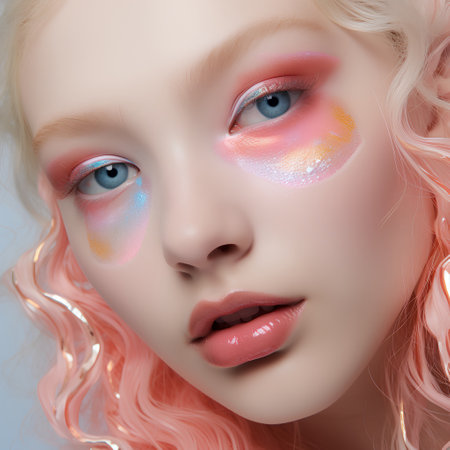 Beautiful girl with pink hair and bright make-up. 3d renderingの素材