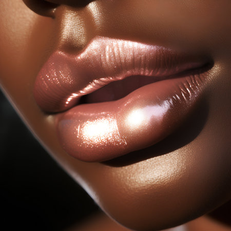 Closeup of a beautiful female lips with shiny lipstick. 3D renderingの素材