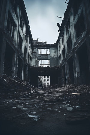 ruins of a very heavily polluted industrial factory, industrial series.の素材