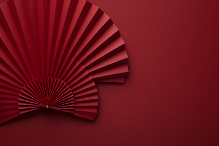 Red paper fan on a red background. Vector illustration. Eps 10の素材