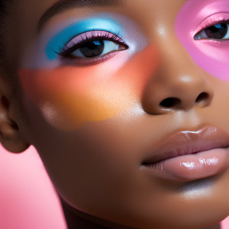 Close up portrait of a beautiful african american woman with bright make-upの素材