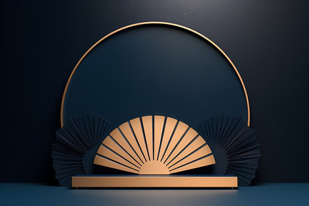 3d render, abstract background, black and gold color, luxury podium for product presentationの素材