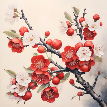 Plum blossom. Watercolor illustration. Floral composition.の素材