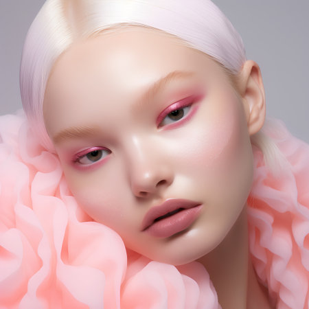 Beautiful young woman with pink hair and pink makeup. 3d renderingの素材
