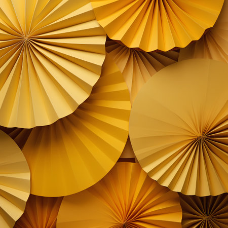 Abstract background of yellow paper fans. 3d rendering, 3d illustration.の素材