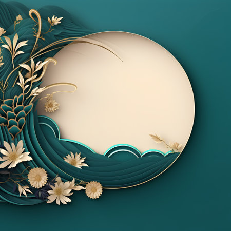 Paper cut and craft style frame with floral elements. 3d vector illustration.の素材