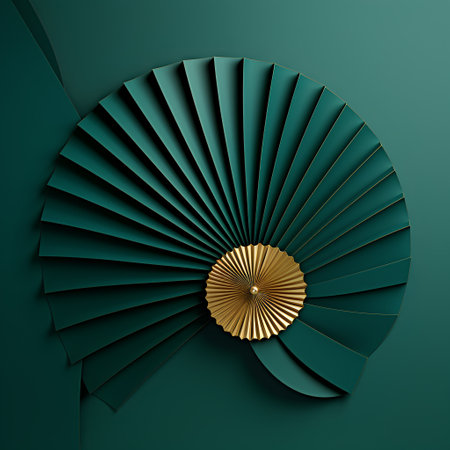 3D render of a fan in paper cut style on green backgroundの素材