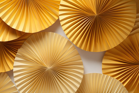 Abstract background with golden 3d paper cut circles. Vector illustration.の素材