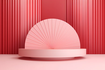 Abstract background with round podium and red curtain. 3d vector illustrationの素材