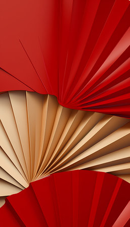 Abstract background of red and yellow origami paper fans. Vector illustrationの素材