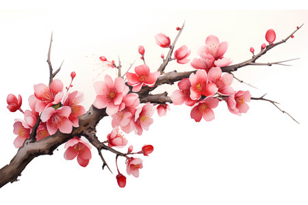 Watercolor cherry blossom branch isolated on white background. Vector illustration.の素材