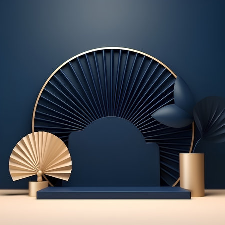 Abstract scene podium for product presentation in blue color. 3d renderの素材