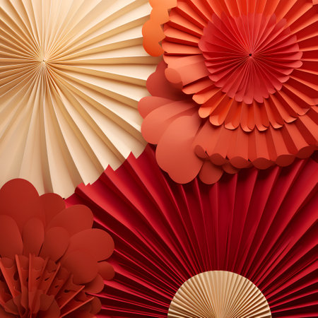 Abstract background of red and beige paper flowers. Vector illustration.の素材